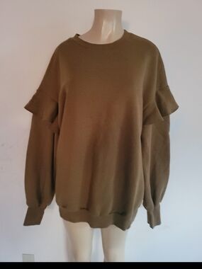 Pink Lily Olive Green Pullover Sweatshirt